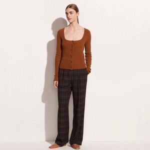 Vince Classic Plaid Wide Leg Trouser in Black/Brown, Size 4